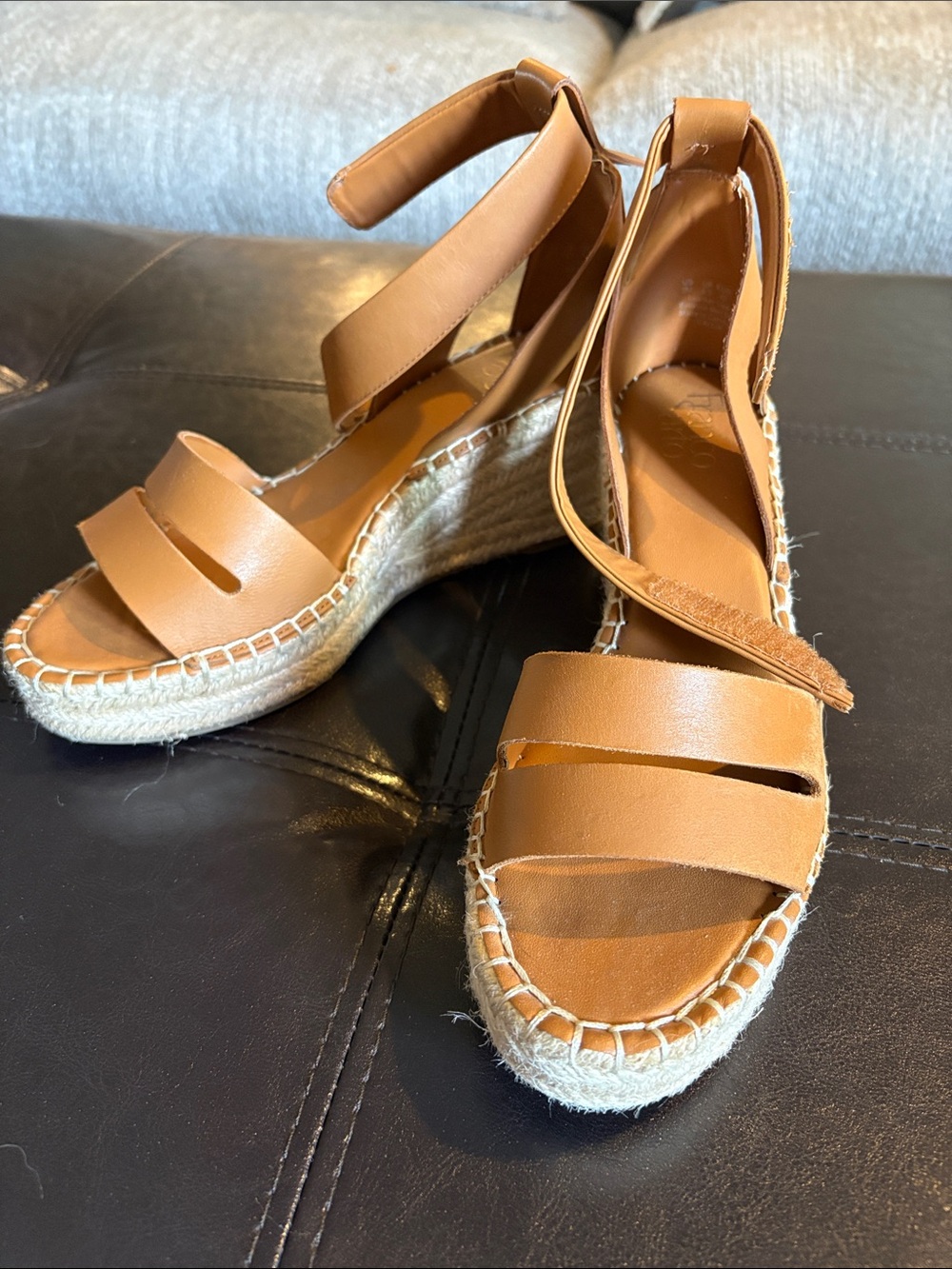 Franco Sarto Tan Espadrille Wedge Sandals with Ankle Strap